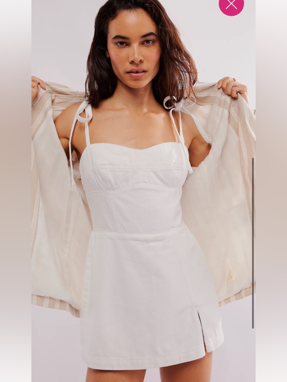 Amanda Uprichard Taylor White Denim Skort Dress w/Sweetheart Neckline Size M